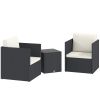 3-Piece Folding Wicker Conversation Set – Black