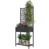 Outdoor Wicker Planter with Trellis & Storage Shelf – Black