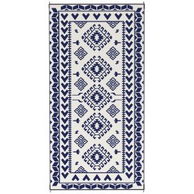 9' x 18' Reversible Outdoor Rug – Blue & White Rhombus