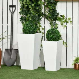 Tall Outdoor Planters with Drainage – Set of 2, White