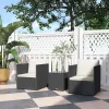 3-Piece Folding Wicker Conversation Set – Black