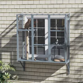 Outdoor Window Catio for 2–3 Cats with Platforms & Scratching Post