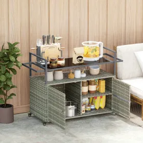 Wicker Outdoor Bar & Serving Cart with Storage – Mixed Gray