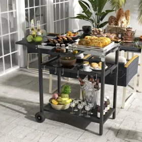 48" Outdoor Serving & Prep Cart with Stainless Steel Top – Black
