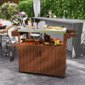 Outdoor Serving & Prep Cart with Stainless Steel Top – Brown