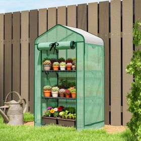 3-Tier Mini Greenhouse with Roll-Up Door – Green
