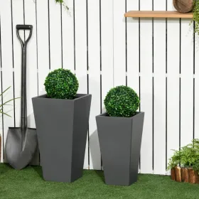 Tall Outdoor Planters with Drainage – Set of 2, Gray