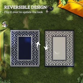 8' x 10' Reversible Outdoor Rug – Blue & White Gourd Border