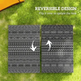 6' x 9' Reversible Outdoor Rug – Black & Gray Geometric