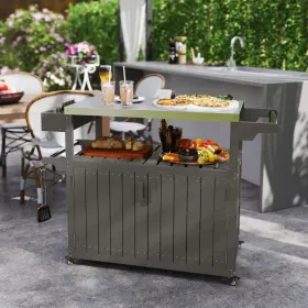 Outdoor Prep & Bar Cart with Stainless Steel Top – Gray