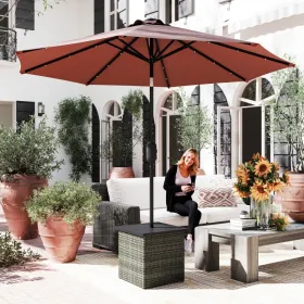 Wicker Patio Side Table & Umbrella Base – Mixed Gray