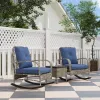 3-Piece Wicker Rocking Conversation Set – Gray & Blue