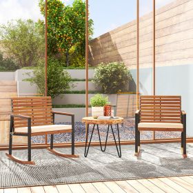 Acacia Wood Outdoor Rocking Chairs with Cushions – Set of 2
