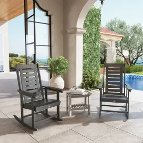 HDPE Outdoor Rocking Chairs – Set of 2, Dark Gray