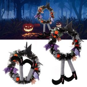 Whimsical Witch Halloween Wreath – Front Door Décor with Dangling Witch Legs