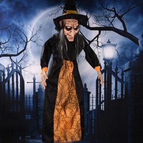 Life-Size Animated Halloween Witch with Glowing Eyes & Voice Activation – 57-Inch Halloween Decoration