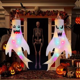 2-Pack Lighted Halloween Ghost Windsocks – 47-Inch Hanging Outdoor Decorations