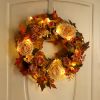 Pre-Lit Peony & Maple Leaf Fall Wreath – Thanksgiving Front Door Décor