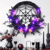 Pre-Lit Halloween Spider Web Wreath with Purple LED Lights