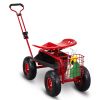 Rolling Garden Work Seat with Swivel Seat, Tool Tray & Pull Handle – Red