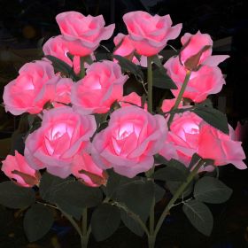 Solar Rose Lights Outdoor, 2 Pack with 14 Rose Flowers Waterproof Color Changing LED Flower Lights, Solar Powered Garden Stakes for Yard, Patio, Pathw