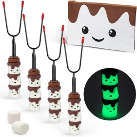 Glow in the Dark Marshmallow Roasting Sticks - Set of 4 Rotating Smores Sticks - Telescoping Extra Long Marshmallow Sticks for Fire Pit, Campfire & Bo