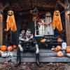 2-Pack Hanging Pumpkin Ghosts with Wizard Hats – Halloween Tree & Porch Decorations