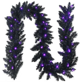 9 Ft Pre-Lit Halloween Garland with 50 Purple LED Lights | Black Halloween Garland