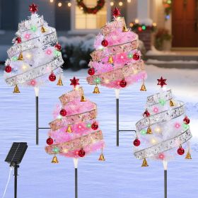Set of 4 Pre-Lit Pathway Christmas Trees – 33.9" Outdoor Christmas Decorations with Solar & USB-C Charging