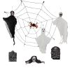 8-Piece Outdoor Halloween Decoration Set | Hanging Ghosts, Skeleton, Gravestones & Spider Web