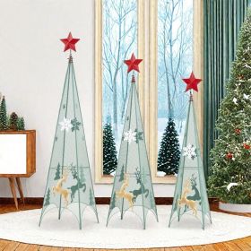 Set of 3 Metal Tower Christmas Trees | Indoor & Outdoor Holiday Decorations
