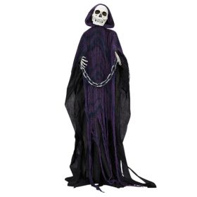 6FT Animated Grim Reaper with Chain | Sound-Activated Halloween Decoration with LED Eyes