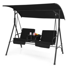 2 Seater Porch Swing Chair with Handy Storage and 360Â° Rotatable Tray Black