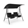2 Seater Porch Swing Chair with Handy Storage and 360Â° Rotatable Tray Black