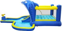 6 in1 Inflatable slide water park trampoline bouncing house outdoor garden with Dolphin sprinkler & Target games & Water gun & Basketball