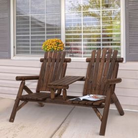 2-Person Wooden Adirondack Chair Set with Built-In Table