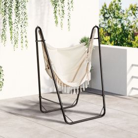 Lounge Hammock Chair with Curved Stand – Cream & Brown