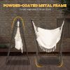 Lounge Hammock Chair with Curved Stand & Storage, Two-Tone Cream & Brown|