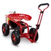 Rolling Garden Work Seat with Swivel Seat, Tool Tray & Pull Handle – Red