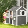 Kids' Wooden Playhouse, Outdoor with Floors, Doors, Windows, Planter Box for Ages 3-8, Backyard or Garden