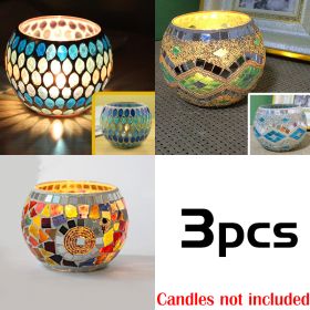 3-Piece Mosaic Glass Candle Holder Set – Colorful Tabletop Décor