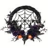 Pre-Lit Halloween Spider Web Wreath with Purple LED Lights