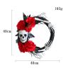Halloween Skull & Red Rose Wreath – Gothic Front Door Décor