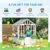 Kids Wooden Playhouse, Outdoor Garden Games Cottage with Flowers Pot Holder, Working Door, Windows, White