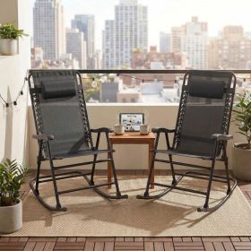 Set of 2 Folding Outdoor Rocking Chairs with Padded Headrests – Black
