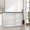 Outdoor Storage Shed, 34 Cu Ft Horizontal Outdoor Storage Cabinet, Lockable Outdoor Storage Box for Garbage Cans, Lawn Mower and Tools, Grey & White