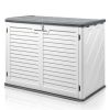 Outdoor Storage Shed, 34 Cu Ft Horizontal Outdoor Storage Cabinet, Lockable Outdoor Storage Box for Garbage Cans, Lawn Mower and Tools, Grey & White