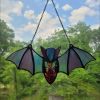 Colorful Bat Suncatcher Window Hanging – Stained Glass Style Halloween Décor