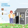 Kids' Wooden Playhouse, Outdoor with Floors, Doors, Windows, Planter Box for Ages 3-8, Backyard or Garden