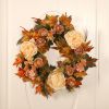 Pre-Lit Peony & Maple Leaf Fall Wreath – Thanksgiving Front Door Décor